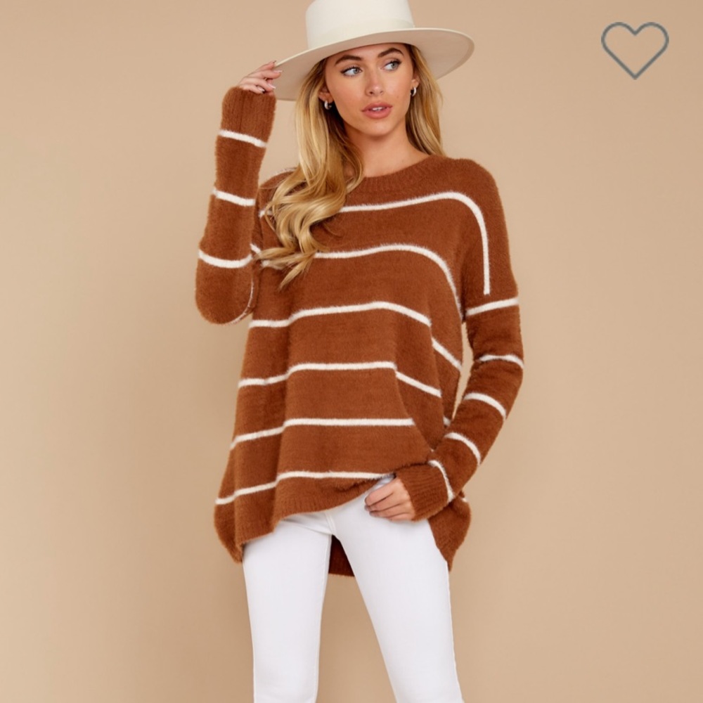 RED DRESS light brown stripe eyelash sweater